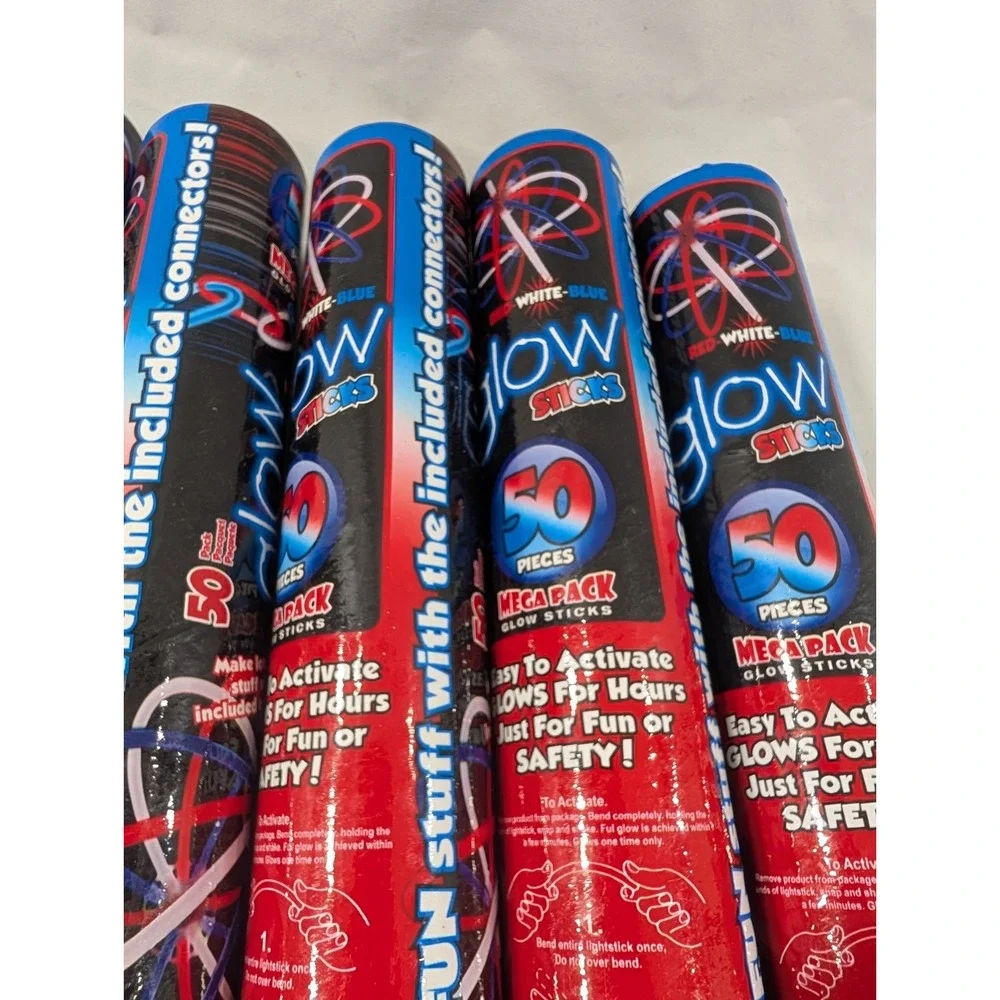 10)‎ Ten Total 50 Packs Glow Stick Bracelets 50 pack  Red White And Blue Only